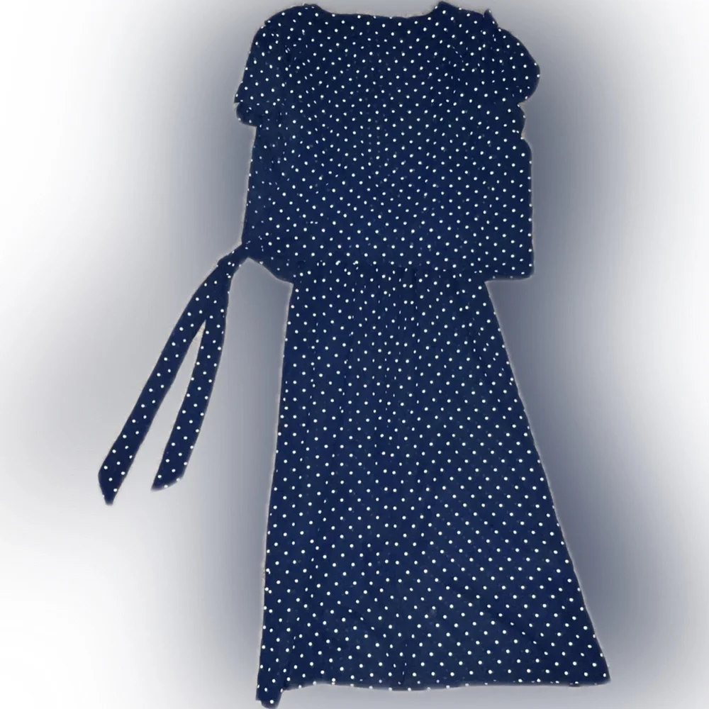 💥Vintage Sears Navy White Polka Dot Dress Overlay Sheer Elastic Waist Summer 16 - Picture 6 of 9